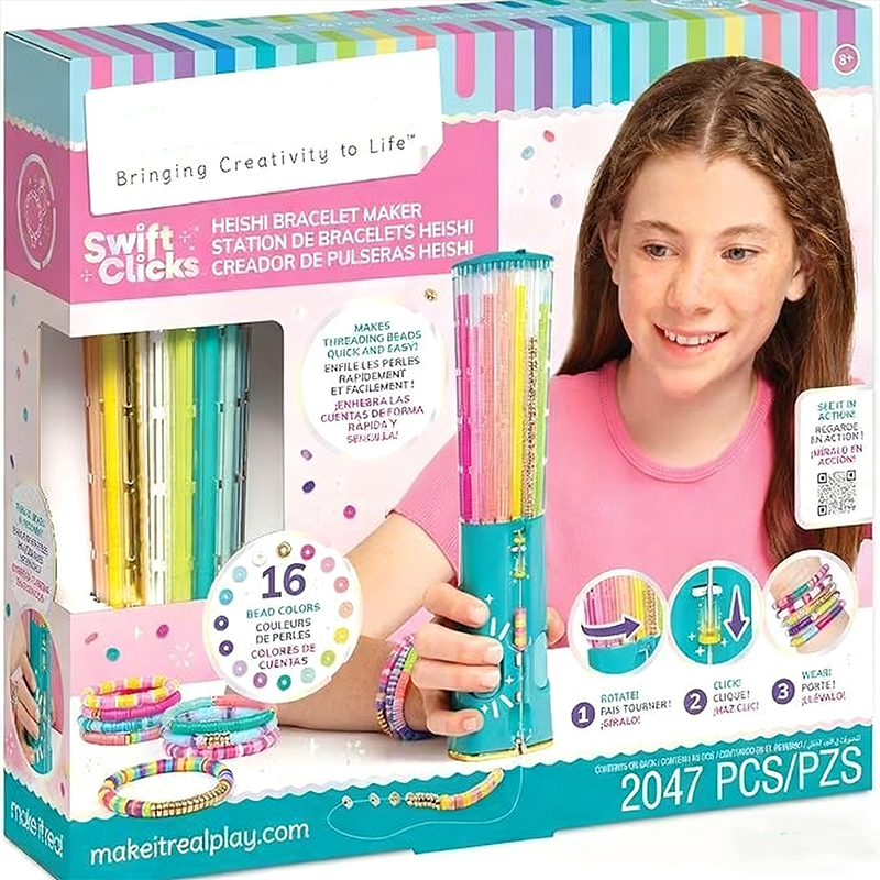 Bracelet Making Kit Click-Dispense Carousel Heishi Beads & Elastic Thread