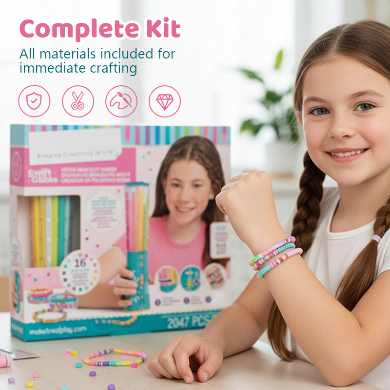 Bracelet Making Kit Click-Dispense Carousel Heishi Beads & Elastic Thread