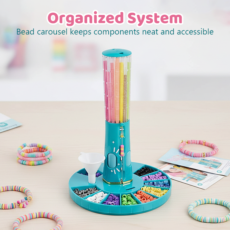 Bracelet Making Kit Click-Dispense Carousel Heishi Beads & Elastic Thread
