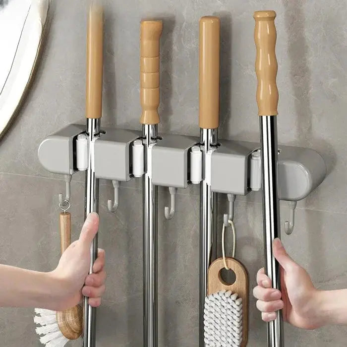 Broom & Mop Holder Space-Saving Stainless Steel Grip
