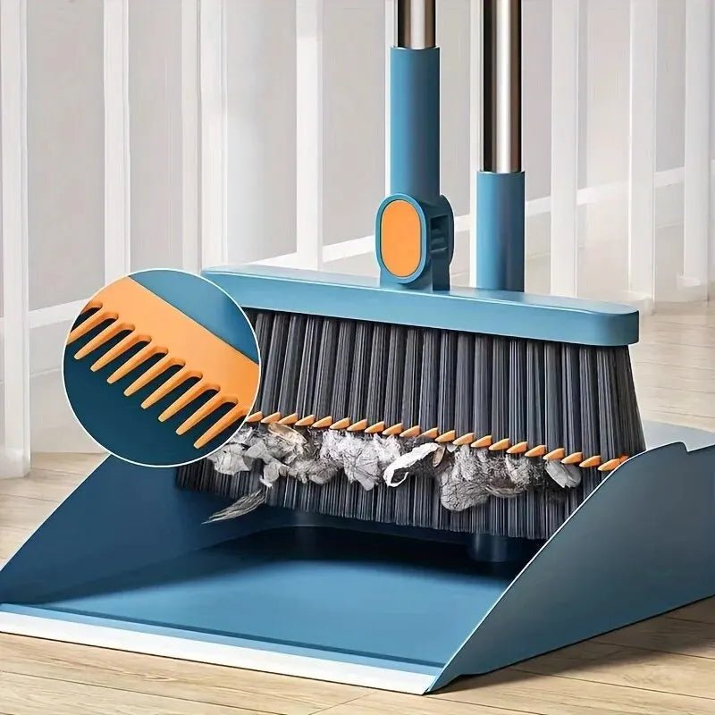 Broom Set Self-Cleaning Bristles Height-Adjustable Handle
