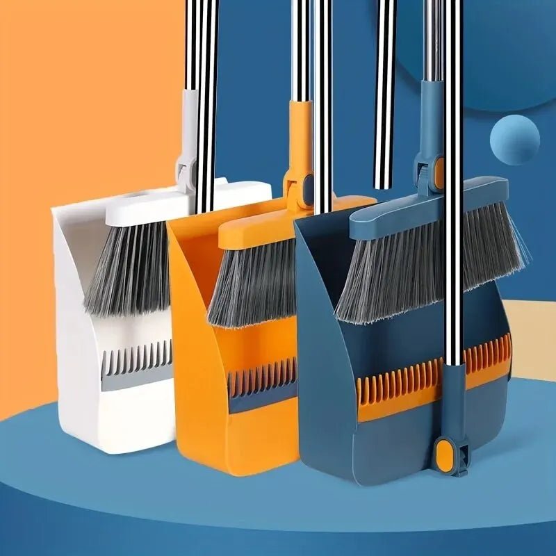 Broom Set Self-Cleaning Bristles Height-Adjustable Handle