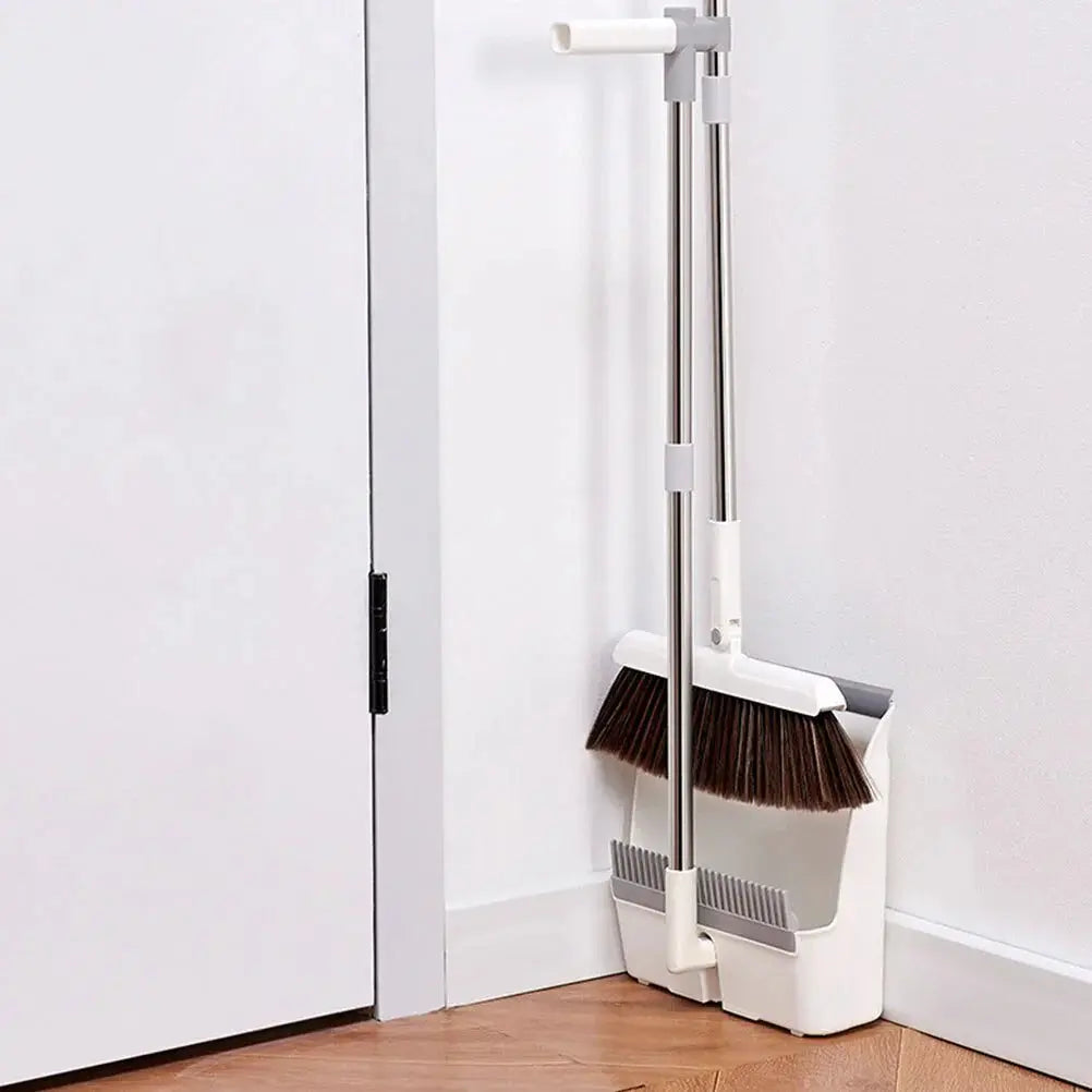 Broom and Dustpan Set Stainless Steel Handle Serrated Dustpan