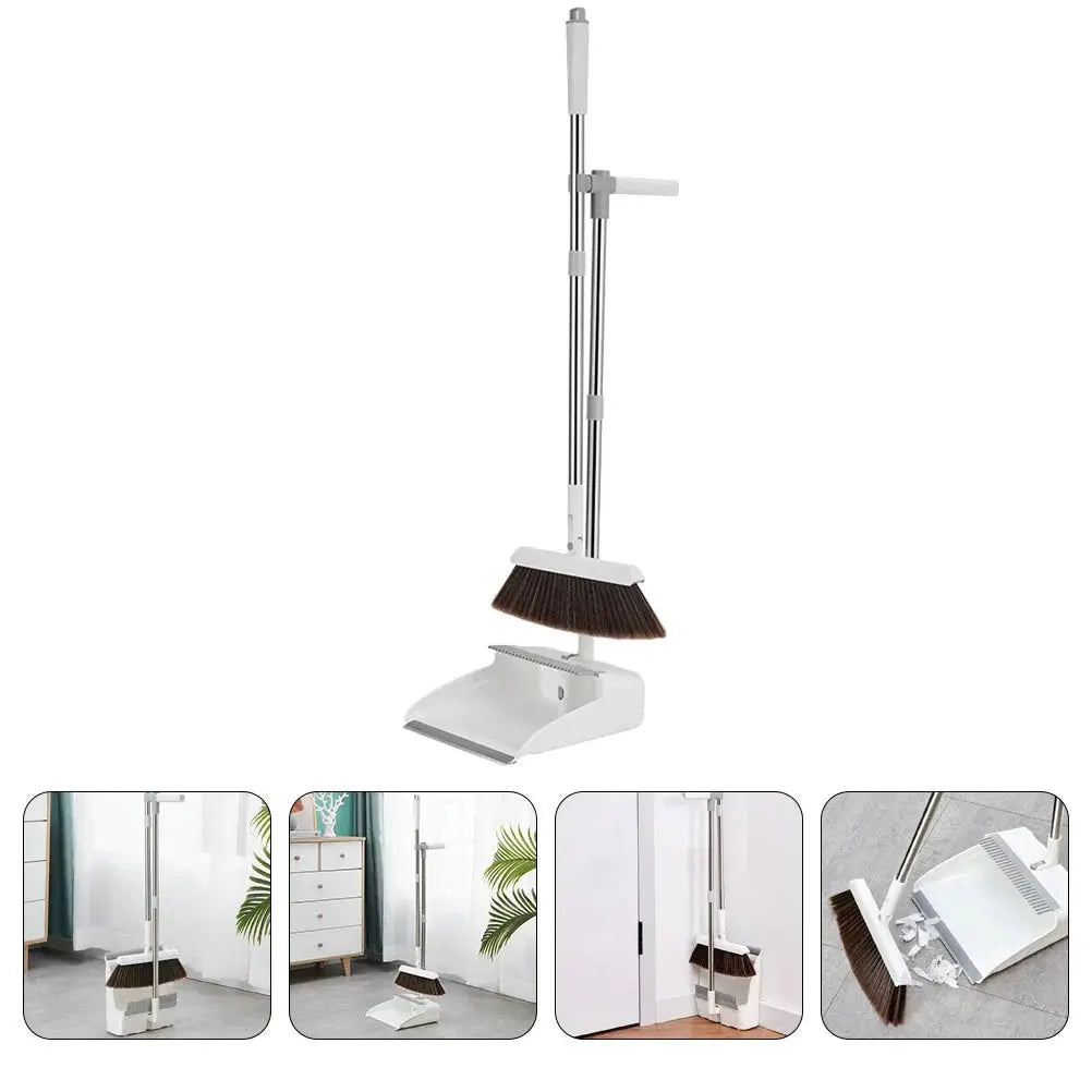 Broom and Dustpan Set Stainless Steel Handle Serrated Dustpan