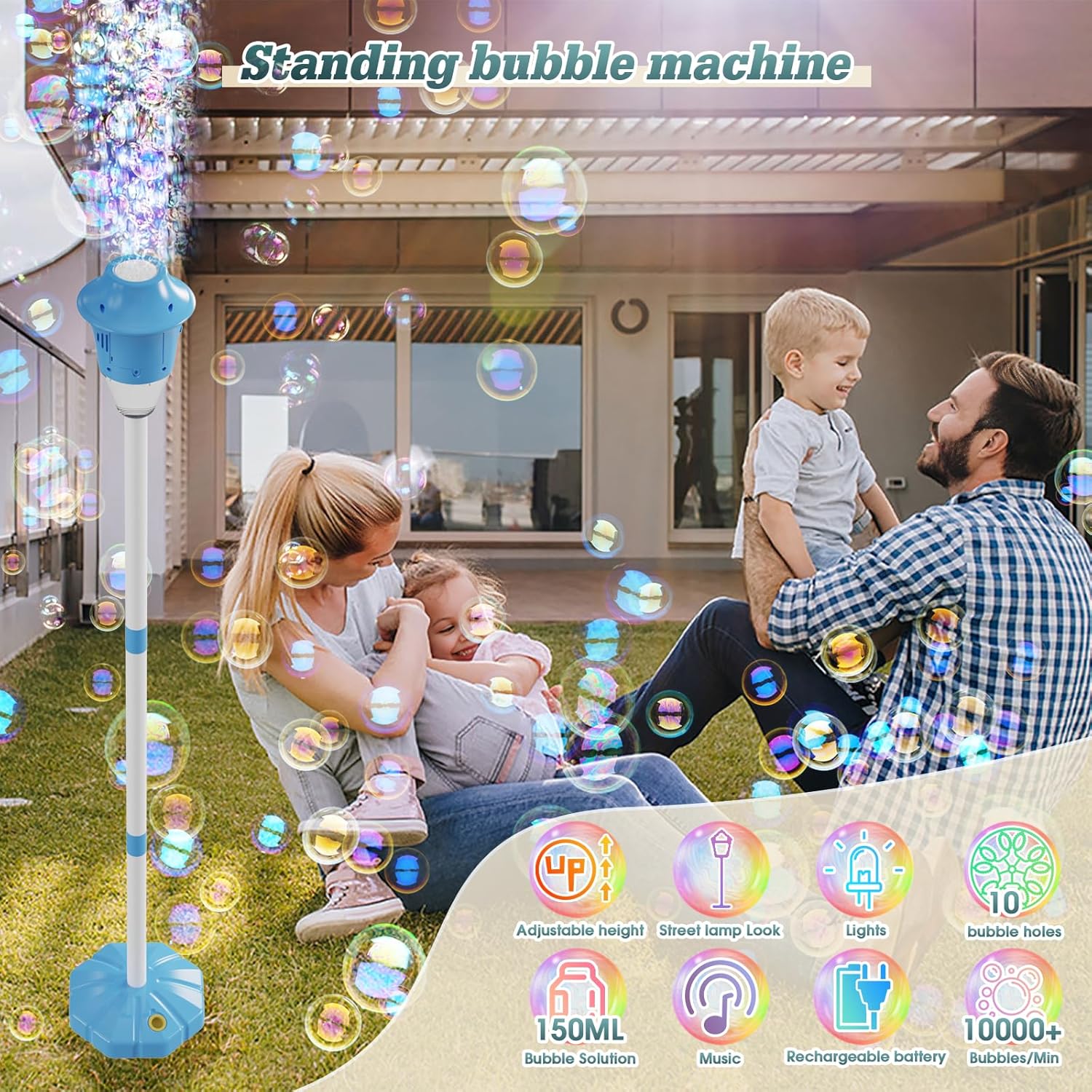 Bubble Machine Rechargeable Colorful LED 10,000 Bubbles Per Minute