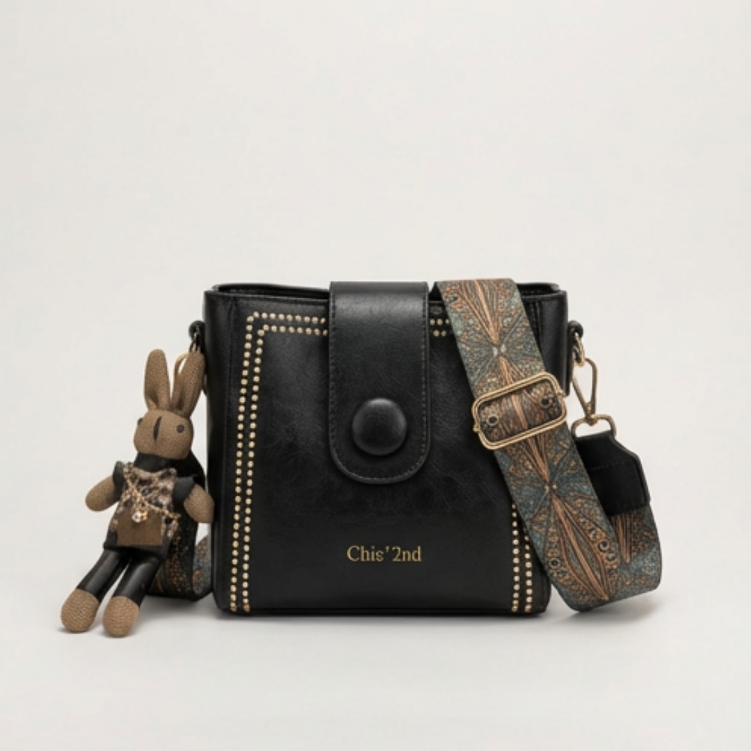 Bucket Crossbody Bag Vintage PU Leather Adjustable Woven Strap