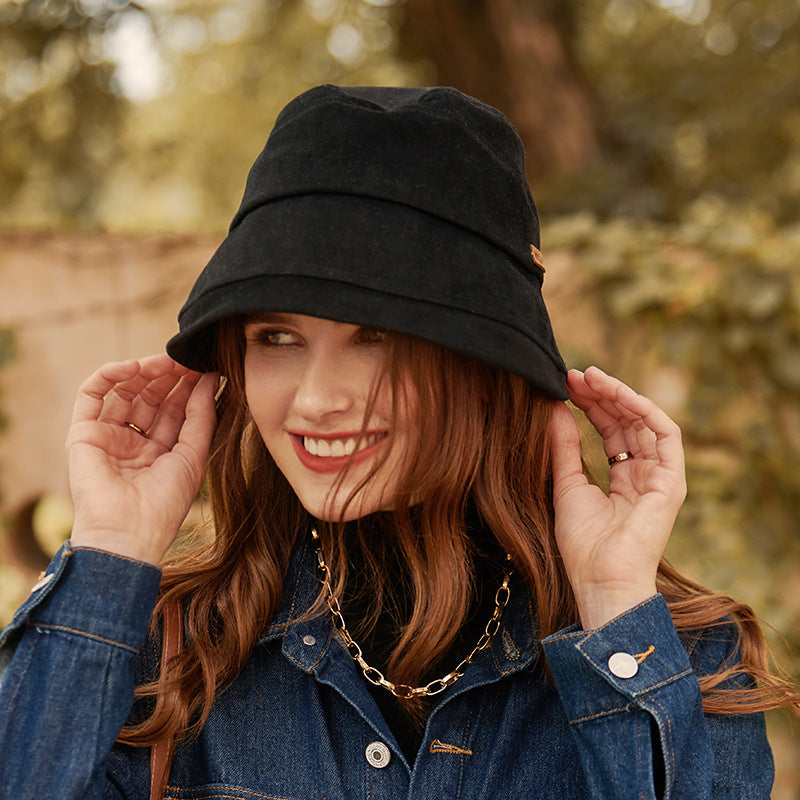 Bucket Hat Breathable Cotton-Blend Foldable Fine Seam Detailing