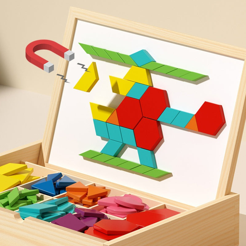 Building Block Set Magnetic Wooden Pattern Cards