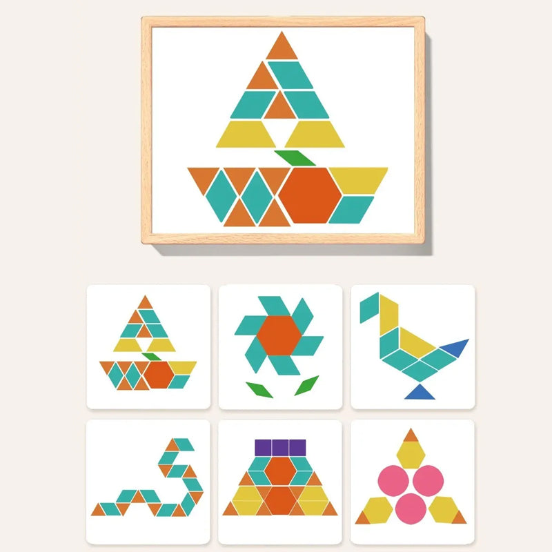 Building Block Set Magnetic Wooden Pattern Cards