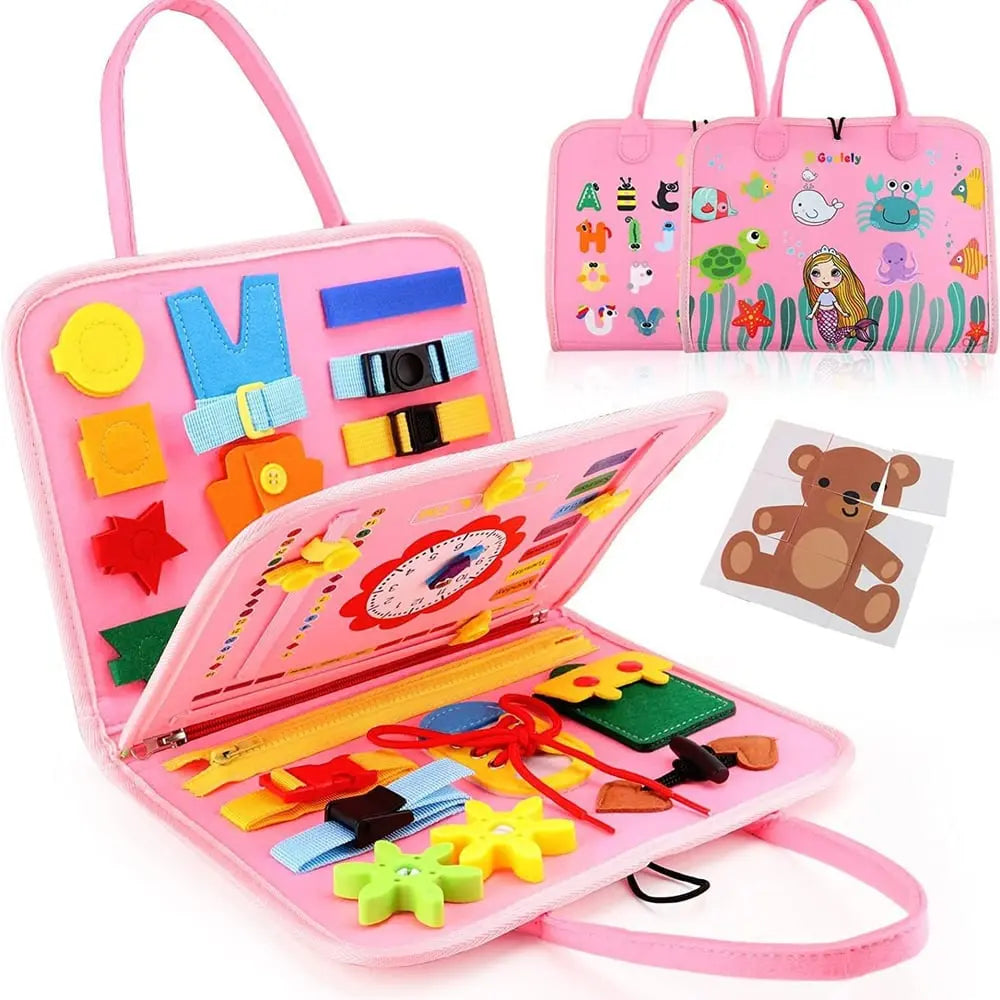 Busy Board Montessori Zippers Buttons & Buckles