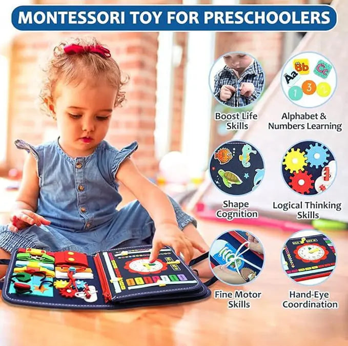 Busy Board Montessori Zippers Buttons & Buckles