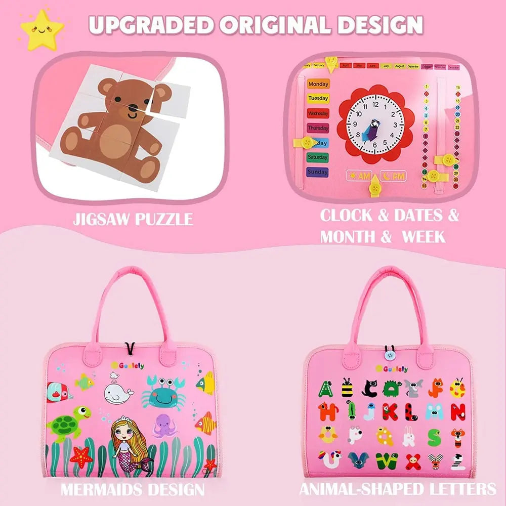 Busy Board Montessori Zippers Buttons & Buckles