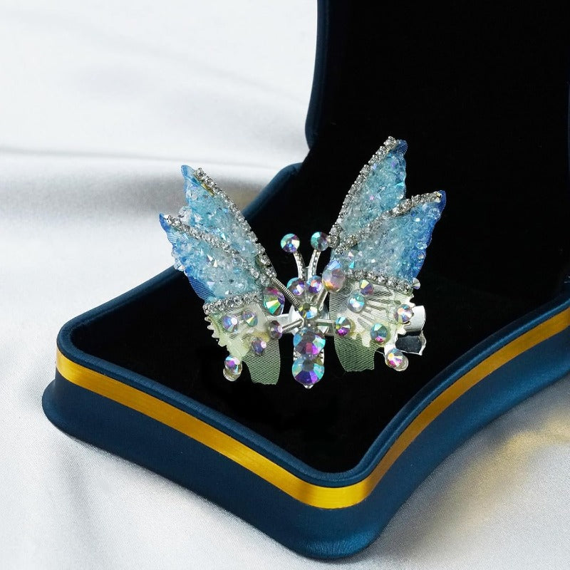 Butterfly Hair Clips Movable Wings & Sparkling Rhinestones 8-Pack