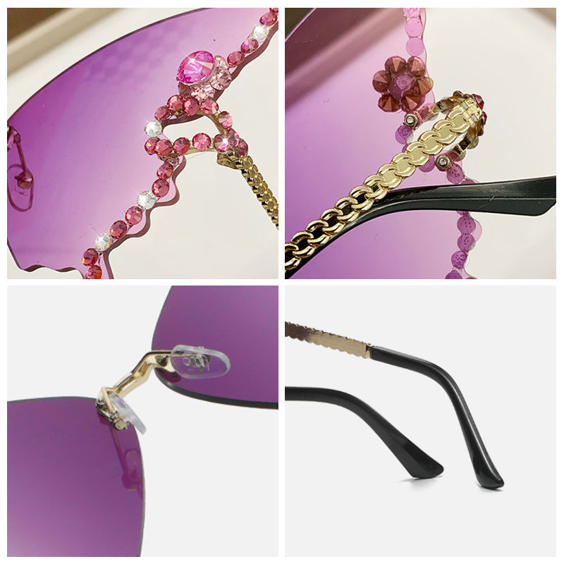 Butterfly Sunglasses Rimless Crystal Metal Frame UV400