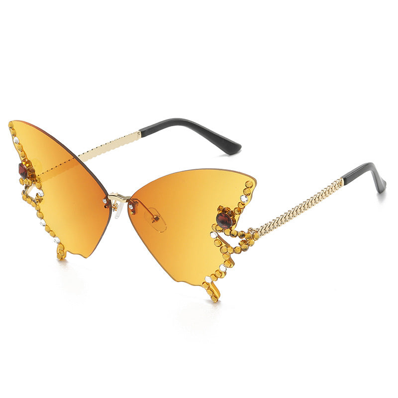 Butterfly Sunglasses Rimless Crystal Metal Frame UV400