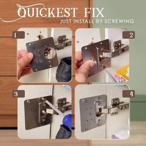 Cabinet Hinge Plate Set Stainless Steel Reinforcement Easy Installation
