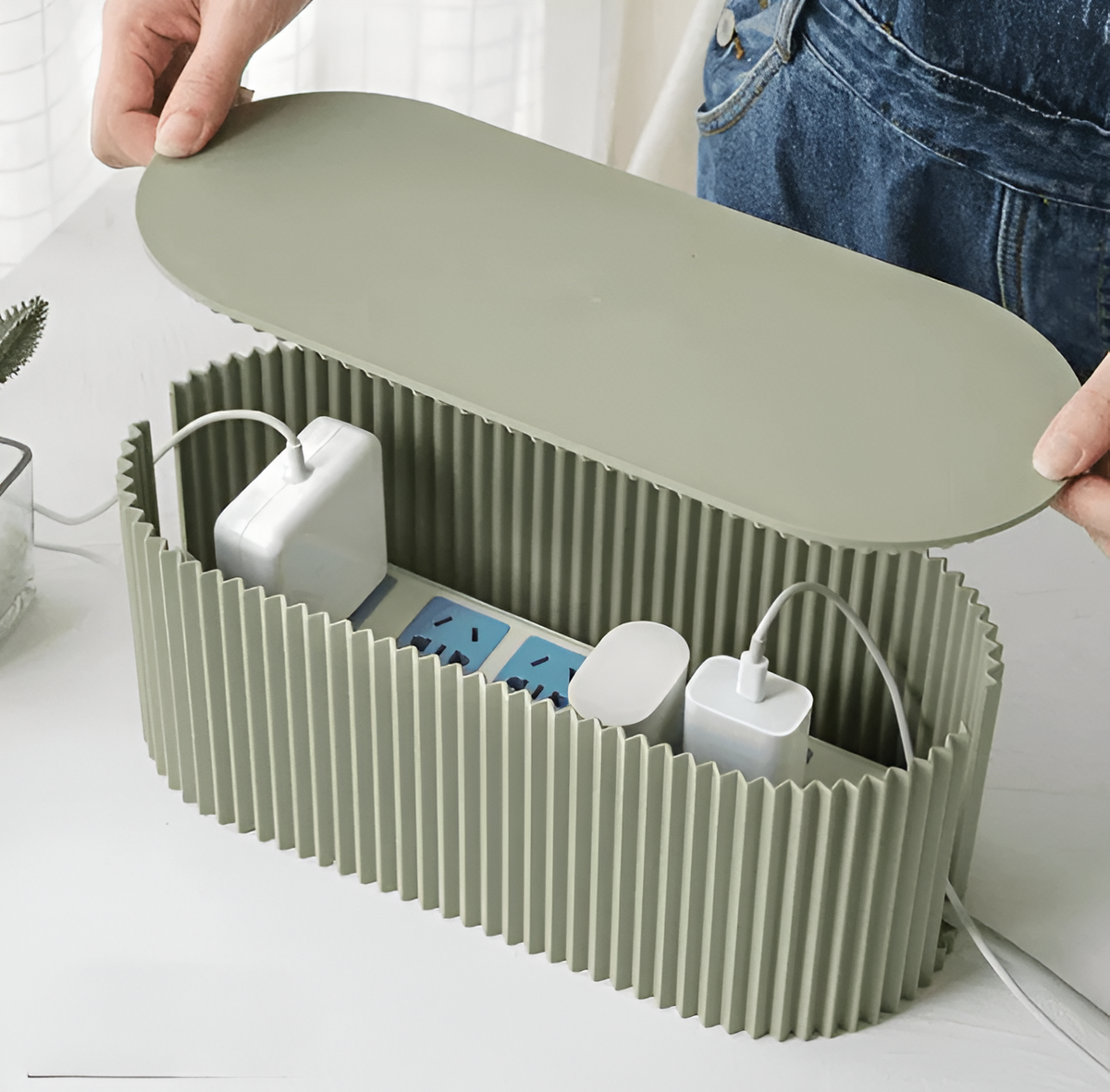 Cable Organizer Box Removable Lid & Device Stand