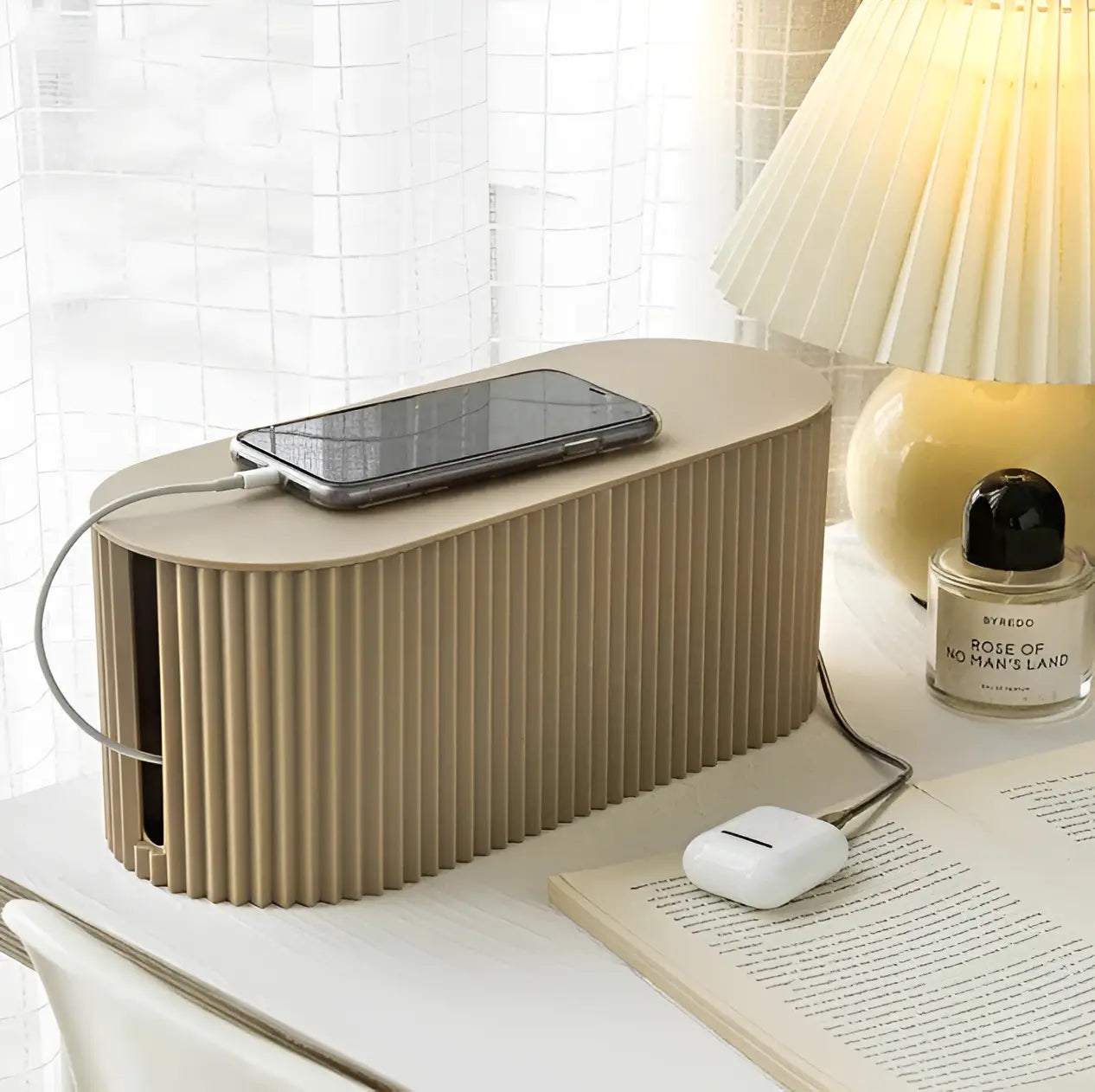 Cable Organizer Box Removable Lid & Flat Charging Top