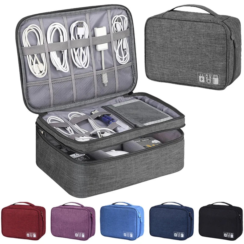 Cable Organizer Pouch Water-Resistant Multi-Compartment