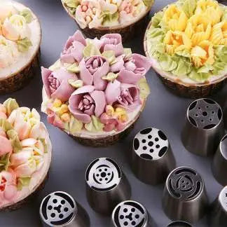 Cake Piping Nozzle Set Floral & Swirl Stainless Steel