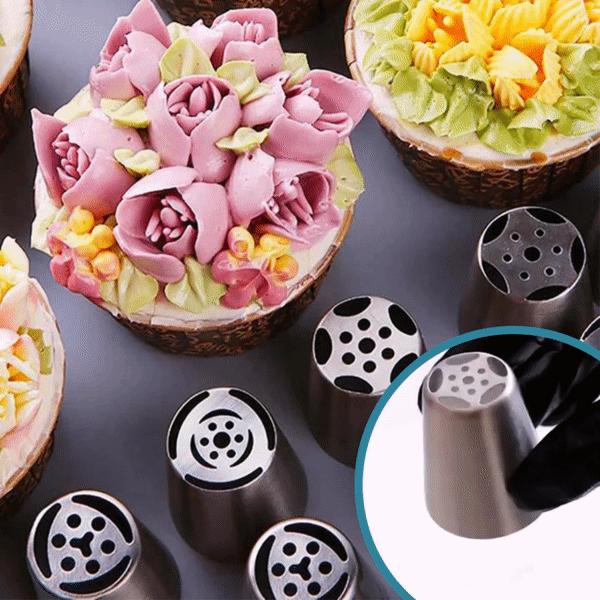 Cake Piping Tip Set 12 Tulip Stainless Steel Nozzles