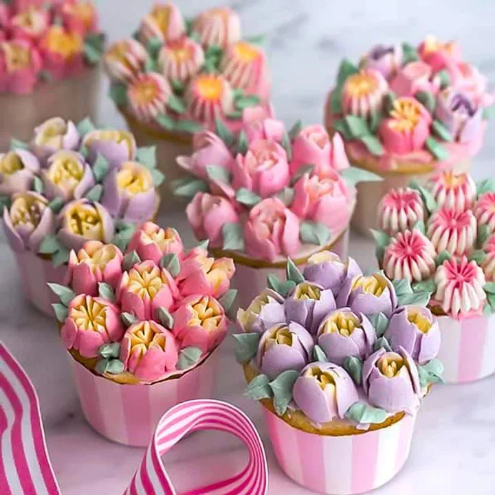 Cake Piping Tip Set 12 Tulip Stainless Steel Nozzles