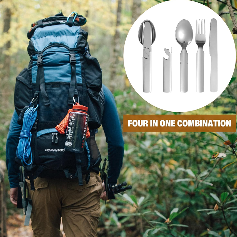 Camping Cutlery Set 4-in-1 Stainless Steel Safety Lock