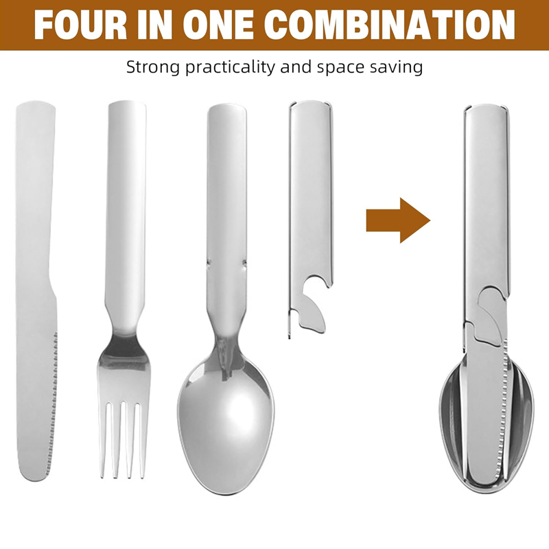 Camping Cutlery Set 4-in-1 Stainless Steel Safety Lock