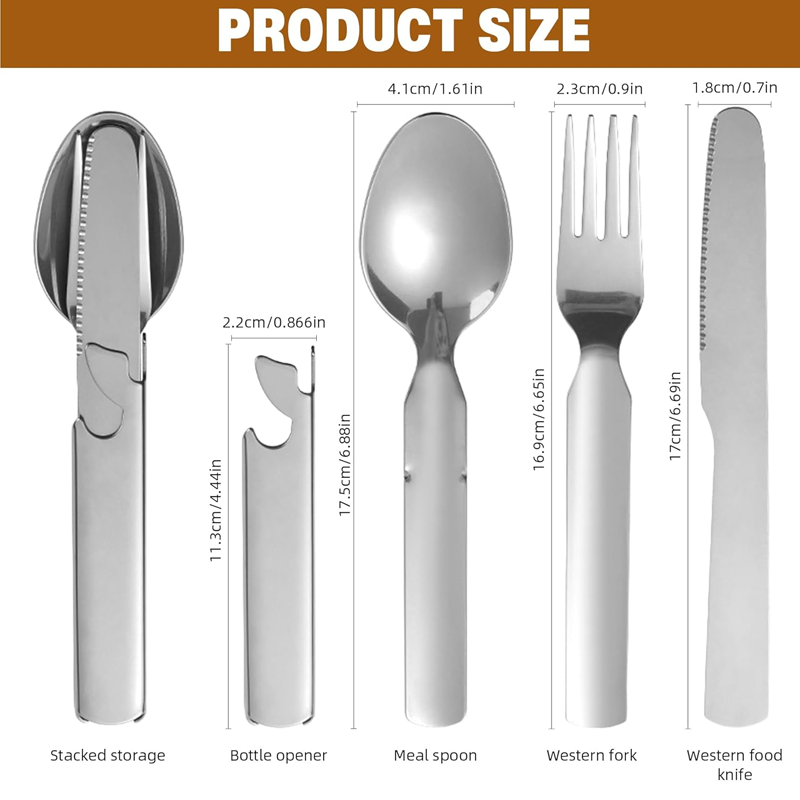 Camping Cutlery Set 4-in-1 Stainless Steel Safety Lock