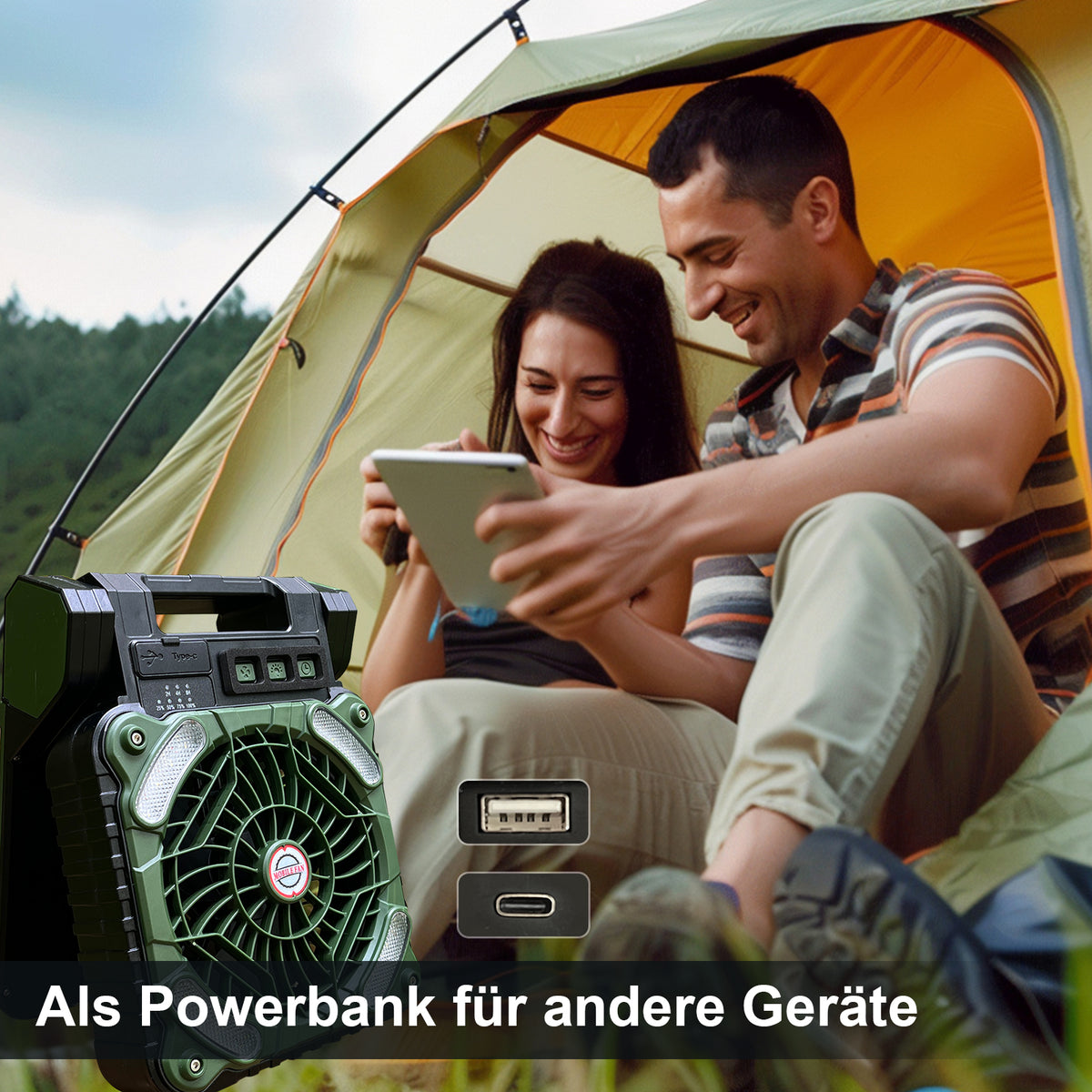 Camping Fan Solar Power Bank 20,800mAh