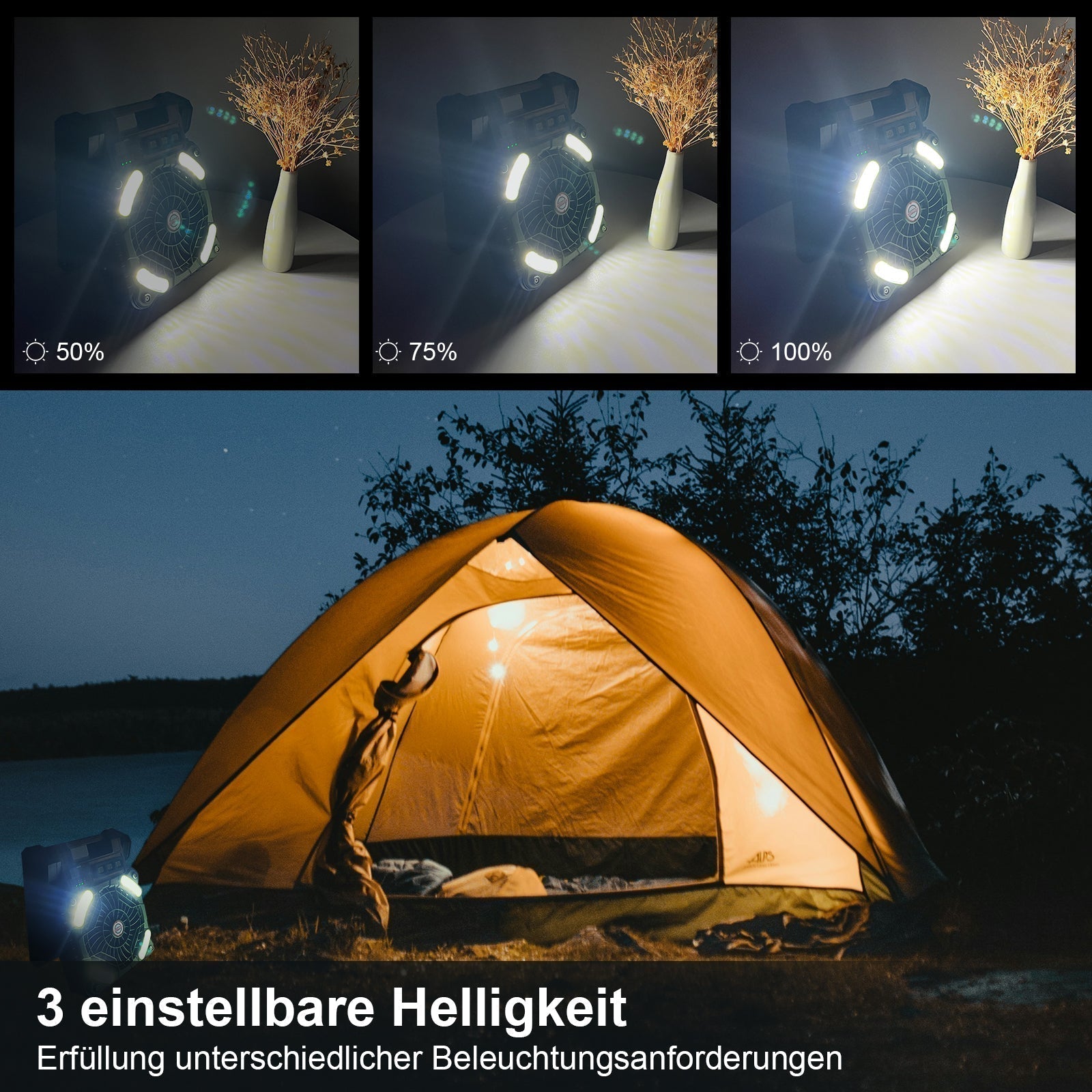 Camping Fan Solar Power Bank 20,800mAh