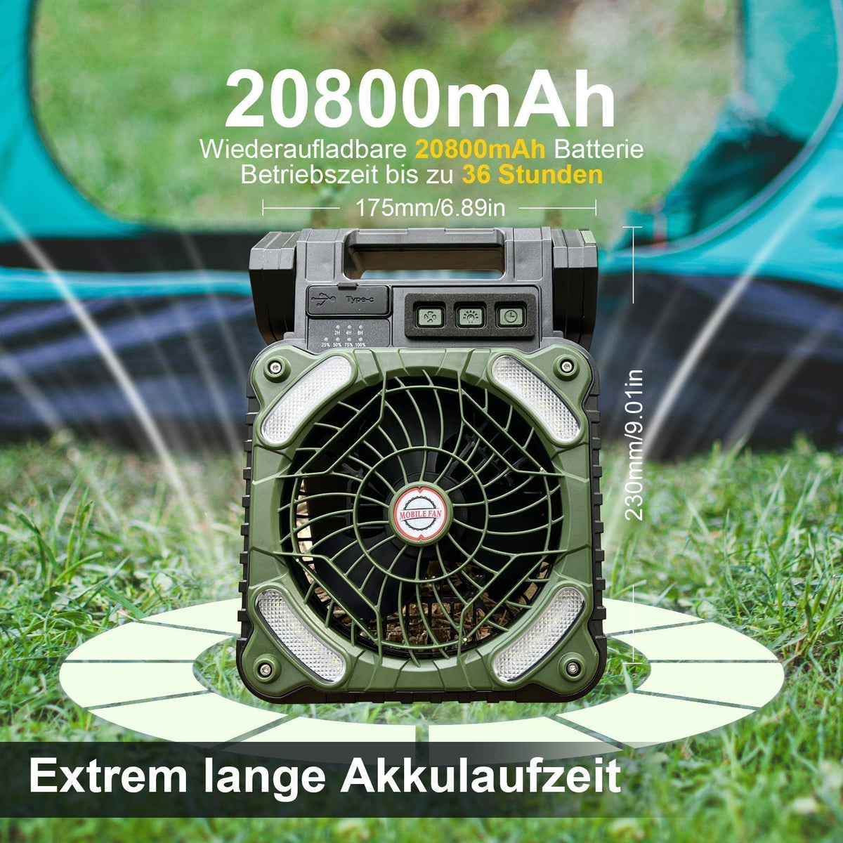 Camping Fan Solar Power Bank 20,800mAh