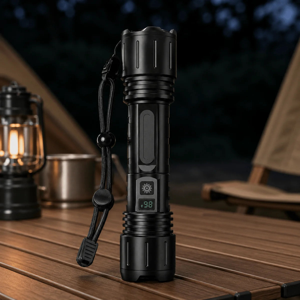 Camping Flashlight LED with Digital Display Durable Aluminum