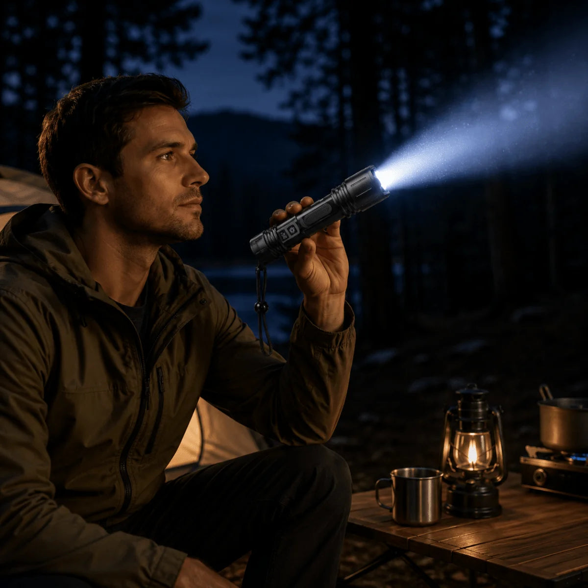 Camping Flashlight LED with Digital Display Durable Aluminum