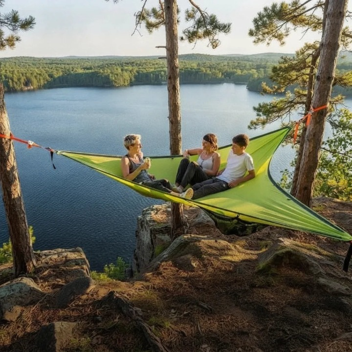 Camping Hammock 3-Point Suspension Nylon Seats Up To 3