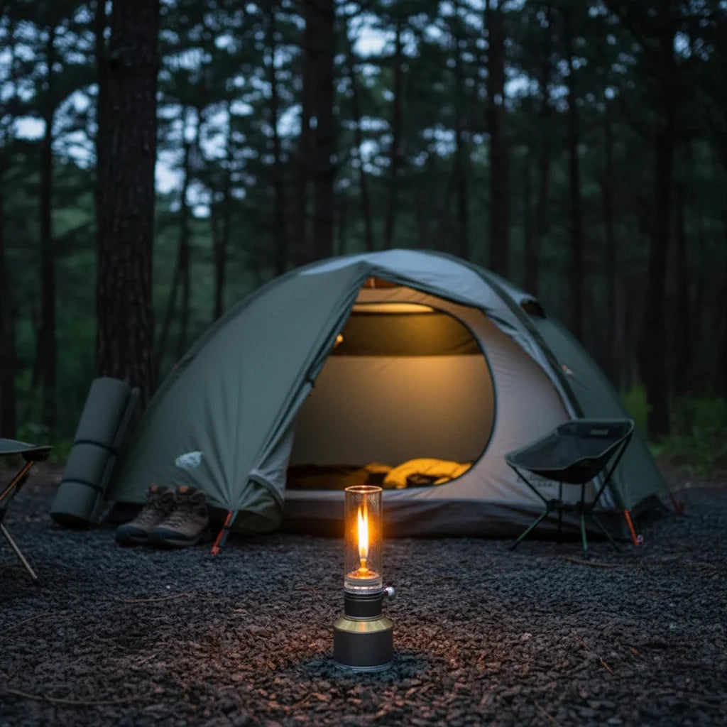 Camping Lantern Aluminum Alloy Butane-Powered Vintage Glass Globe