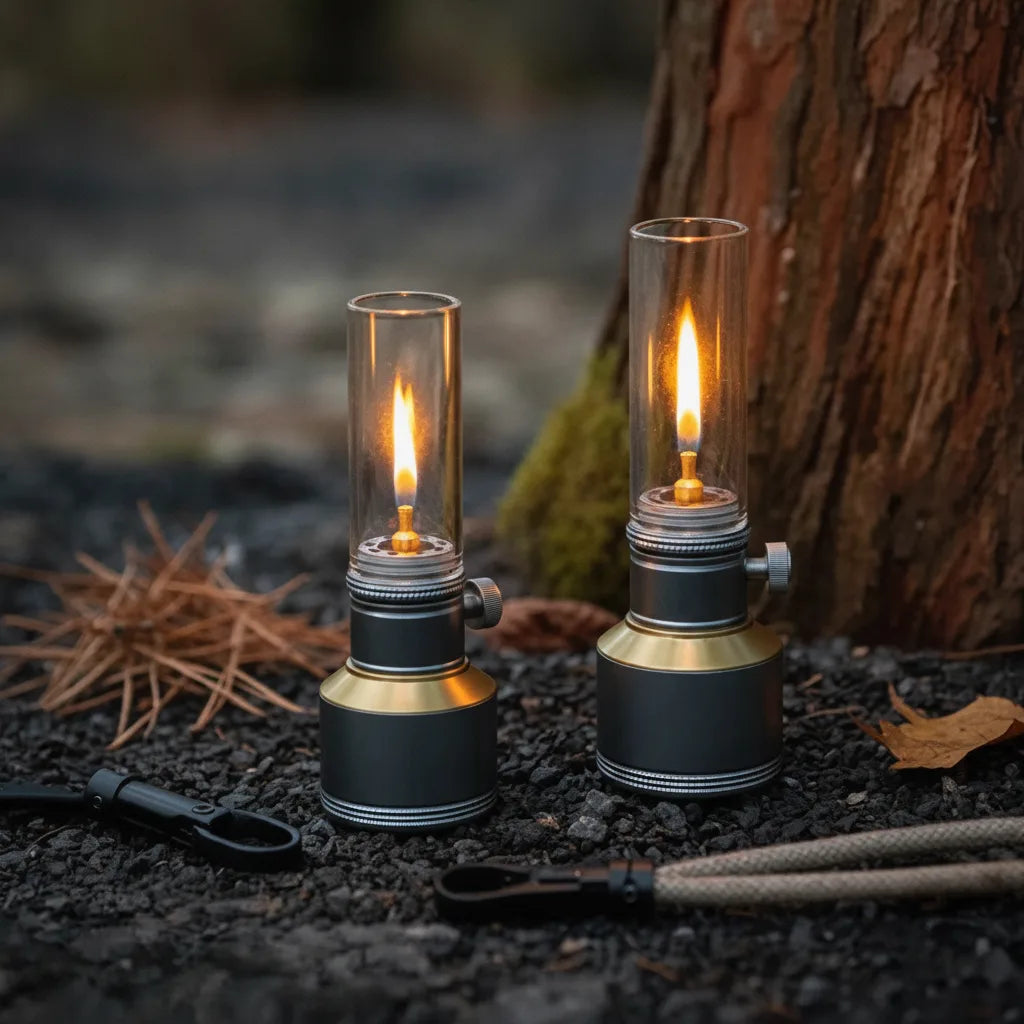 Camping Lantern Aluminum Alloy Butane-Powered Vintage Glass Globe