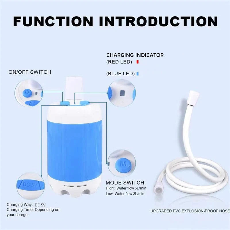 Camping Shower Rechargeable 5000 mAh Dual Spray Modes