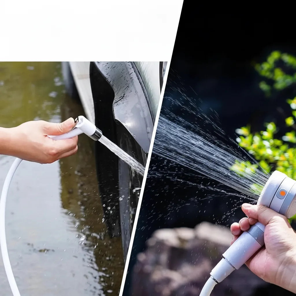 Camping Shower USB Rechargeable Adjustable Spray & Instant Valve