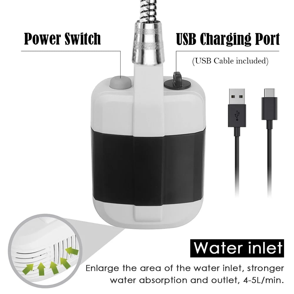 Camping Shower USB Rechargeable Powerful Flow