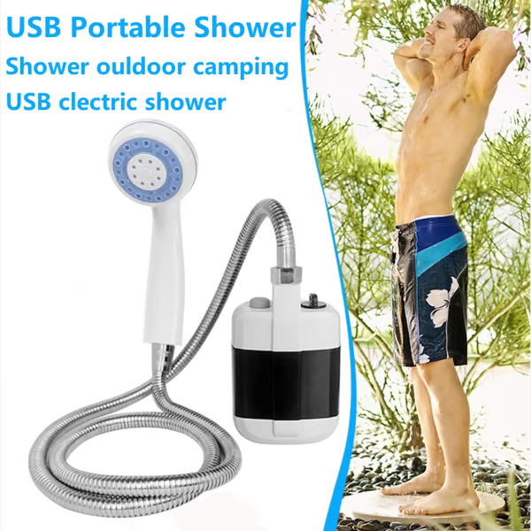 Camping Shower USB Rechargeable Powerful Flow & Long Hose