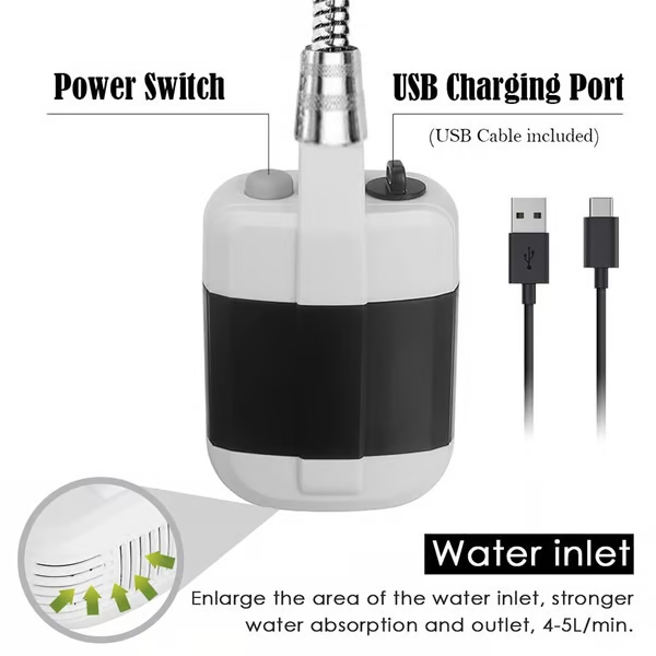 Camping Shower USB Rechargeable Strong Water Pressure