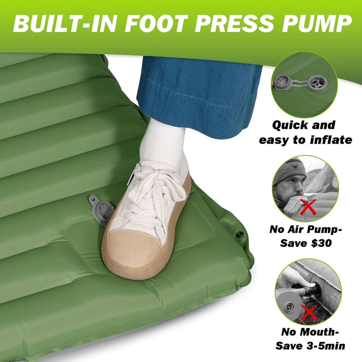 Camping Sleeping Pad Extra-Thick Self-Inflating & Connectable