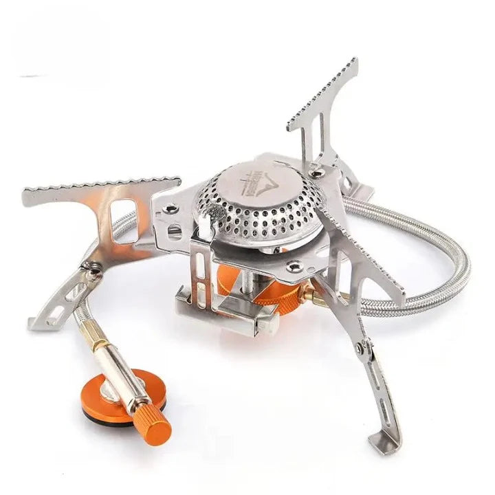 Camping Stove Foldable Stainless Steel Windscreen & Hose Adapter