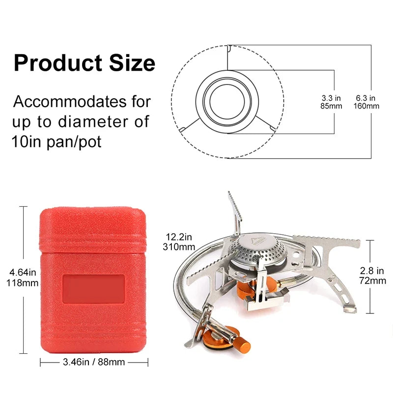 Camping Stove Foldable Stainless Steel Windscreen & Hose Adapter