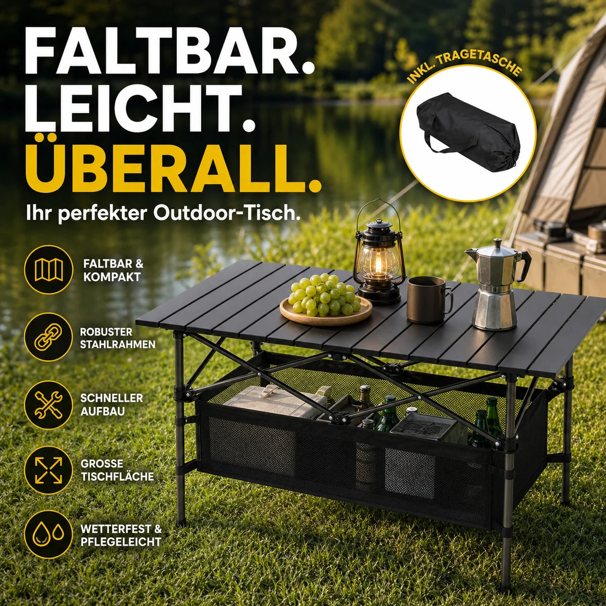 Camping Table Roll-Up Tabletop Adjustable Height