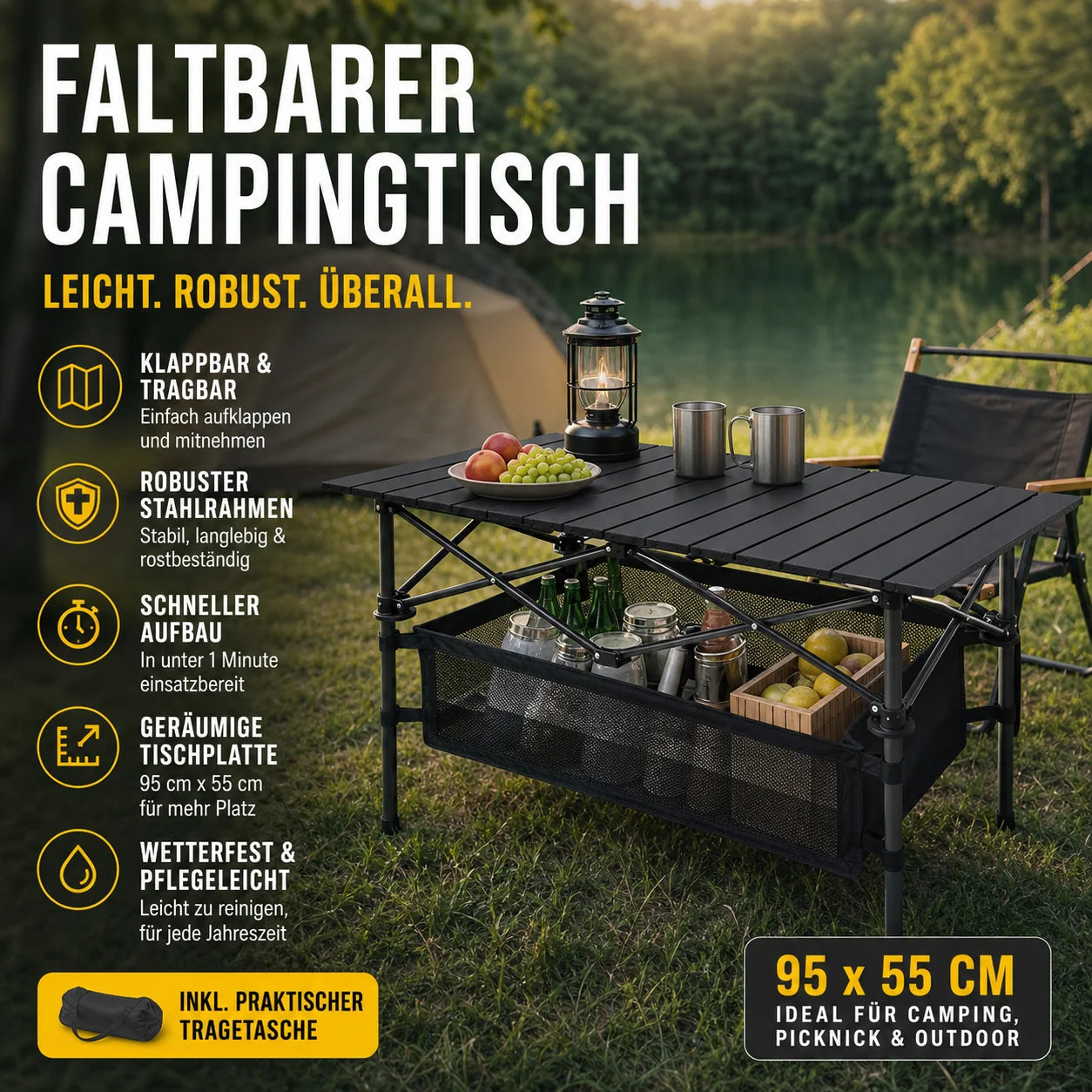 Camping Table Roll-Up Tabletop Adjustable Height