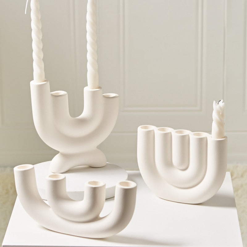Candle Holder Ceramic U-Shape Fits Taper & Pillar