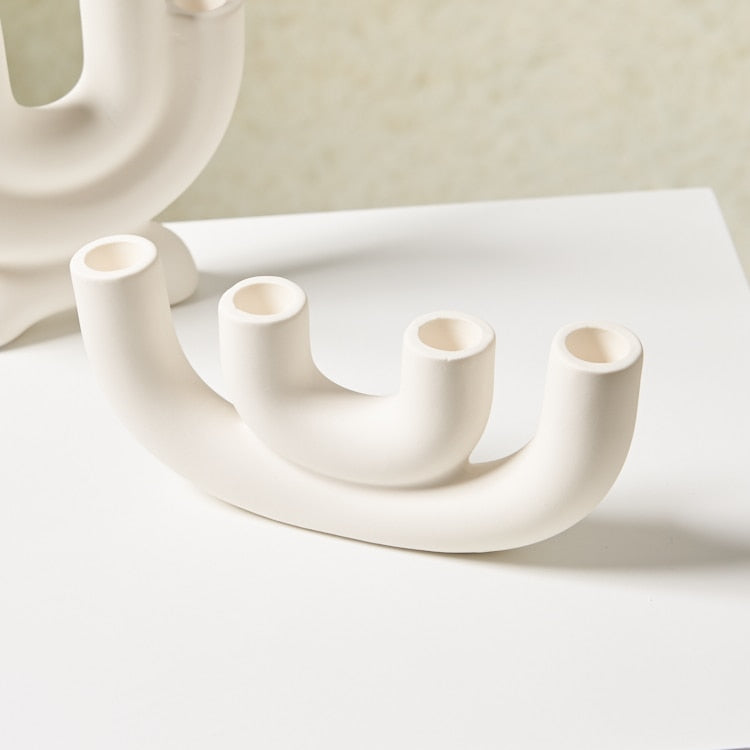 Candle Holder Ceramic U-Shape Fits Taper & Pillar