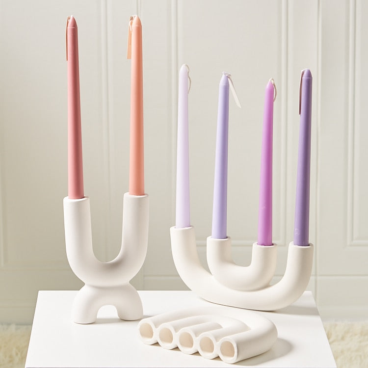 Candle Holder Ceramic U-Shape Fits Taper & Pillar